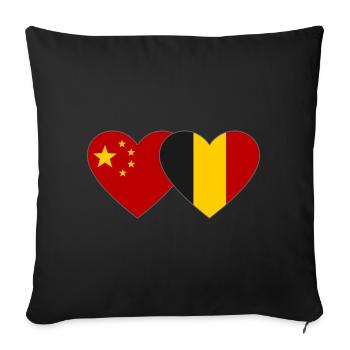 Chine Belgique Drapeau Coeur - Housse de coussin décorative 45 x 45 cm - noir - Devant