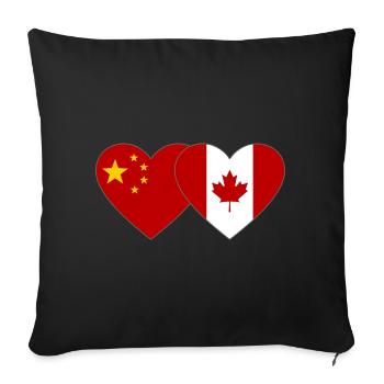 Drapeau de la Chine et du Canada Coeur - Housse de coussin décorative 45 x 45 cm - noir - Devant