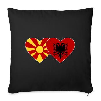 Macédoine Albanie Drapeau Coeur - Housse de coussin décorative 45 x 45 cm - noir - Devant