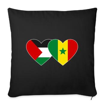 Palestine Sénégal Drapeau Coeur - Housse de coussin décorative 45 x 45 cm - noir - Devant