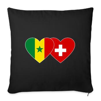 Sénégal Suisse Drapeau Coeur - Housse de coussin décorative 45 x 45 cm - noir - Devant