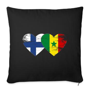 Finlande Sénégal Drapeau Coeur - Housse de coussin décorative 45 x 45 cm - noir - Devant