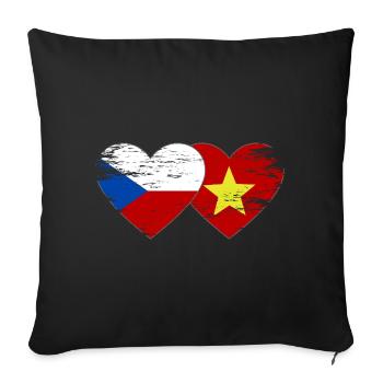 République tchèque Vietnam drapeau coeur utilisé - Housse de coussin décorative 45 x 45 cm - noir - Devant