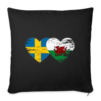 Cœur du drapeau Suède du Pays de Galles utilisé - Housse de coussin décorative 45 x 45 cm - noir - Devant