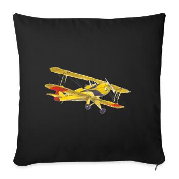 Biplan jaune avec bandes rouge signal - Housse de coussin décorative 45 x 45 cm - noir - Devant