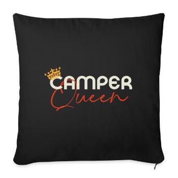Camper Queen - Camping famille Reine Couronne - Housse de coussin décorative 45 x 45 cm - noir - Devant