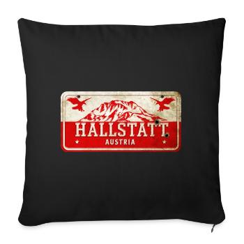 Enseigne vintage autrichienne Hallstatt - Housse de coussin décorative 45 x 45 cm - noir - Devant