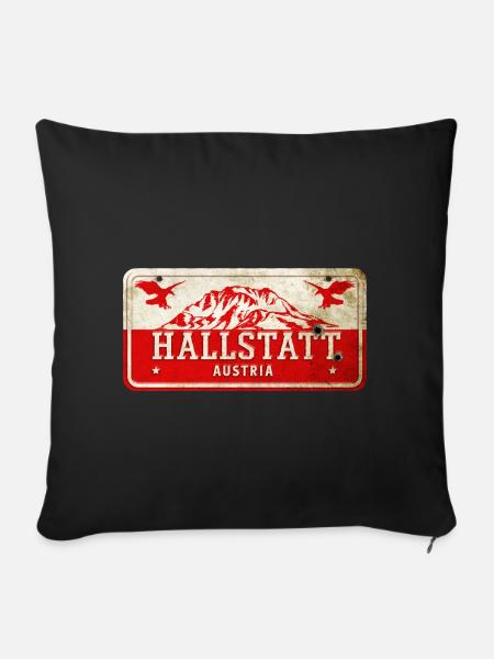 Hallstatt Österreich Vintage Schild - Sofakissenbezug 45 x 45 cm - Schwarz