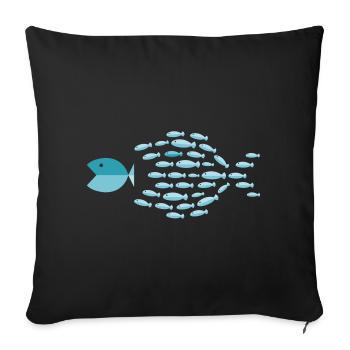 Silhouette d’école bleue - les petits poissons mangent les gros poissons - Housse de coussin décorative 45 x 45 cm - noir - Devant