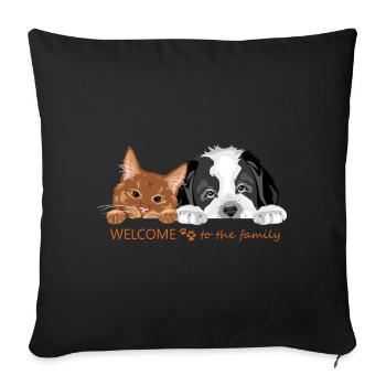 Chat roux et chien Saint-Bernard - Housse de coussin décorative 45 x 45 cm - noir - Devant