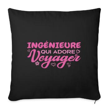 Ingénieure globe-trotteuse passionnée de voyages - Housse de coussin décorative 45 x 45 cm - noir - Devant