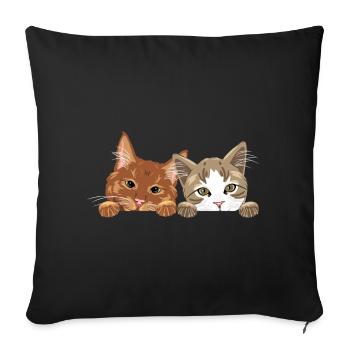 Peeking cute two cats - Sofa pillowcase 17,3'' x 17,3'' (45 x 45 cm) - black - Front