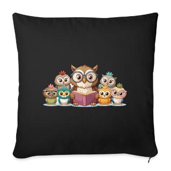 Cute Owl Family Reading Story Together Art - Sofa pillowcase 17,3'' x 17,3'' (45 x 45 cm) - black - Front