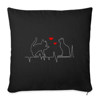 Chats, battement de cœur, cadeau pour l’amoureux des chats - Housse de coussin décorative 45 x 45 cm - noir - Devant