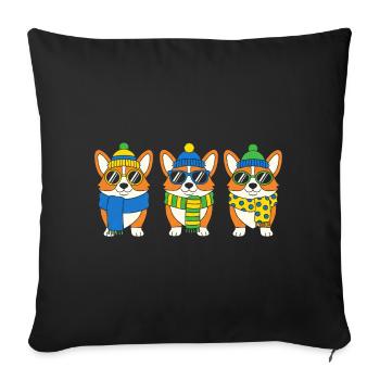 Winter Corgi Trio with Accessories - Sofa pillowcase 17,3'' x 17,3'' (45 x 45 cm) - black - Front