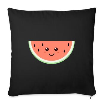 Pastèque heureuse de Kawaii - Housse de coussin décorative 45 x 45 cm - noir - Devant