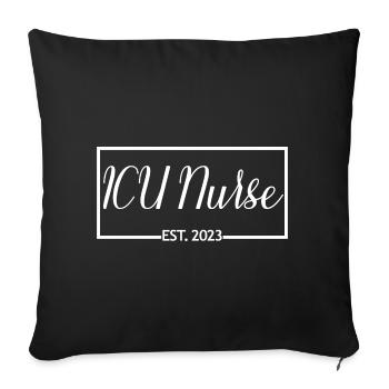 Infirmière ICU Est. Cadeau d'étudiant diplômé en soins infirmiers 2023 - Housse de coussin décorative 45 x 45 cm - noir - Devant