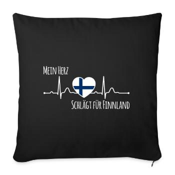 Mon cœur bat pour la Finlande Scandinavie - Housse de coussin décorative 45 x 45 cm - noir - Devant