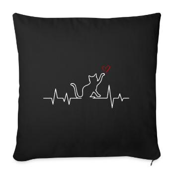 Cat ECG Heartbeat Pulse Heart - Sofa pillowcase 17,3'' x 17,3'' (45 x 45 cm) - black - Front