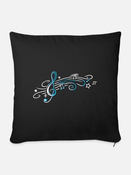 Musique, clef avec feuille de musique. Turquoise, - Housse de coussin décorative 45 x 45 cm - noir