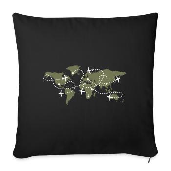 Carte mondiale vole contrôleur aérien ATC - Housse de coussin décorative 45 x 45 cm - noir - Devant