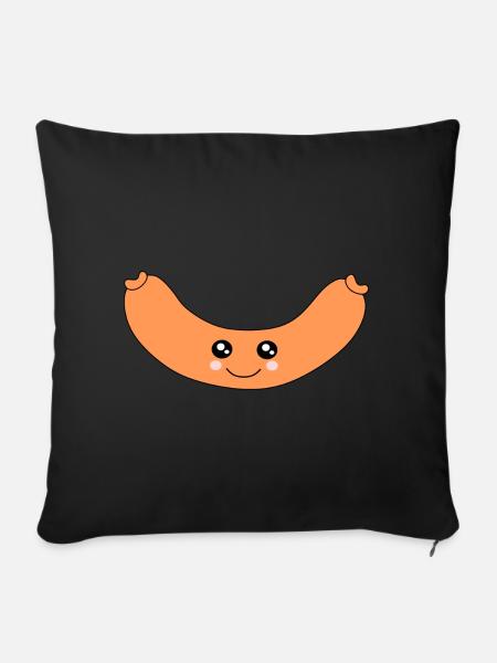Kawaii, Wurst, Würstchen, Metzger - Sofakissenbezug 45 x 45 cm - Schwarz