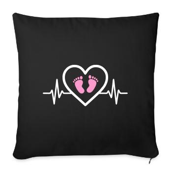 Pregnancy Announcement Heart Pink Footprints Girl - Sofa pillowcase 17,3'' x 17,3'' (45 x 45 cm) - black - Front