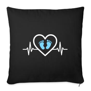 Pregnancy Announcement Heart Blue Footprints Boy - Sofa pillowcase 17,3'' x 17,3'' (45 x 45 cm) - black - Front