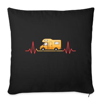 Camping Liebe mit dem Herzschlag und Wohnmobil  - Sofakissenbezug 45 x 45 cm - Schwarz - Vorne