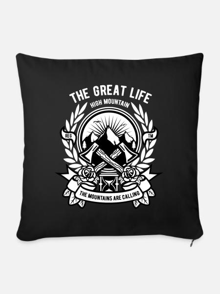 Randonnée de la liberté de la vie hache forêt de montagne bûcheron - Housse de coussin décorative 45 x 45 cm - noir