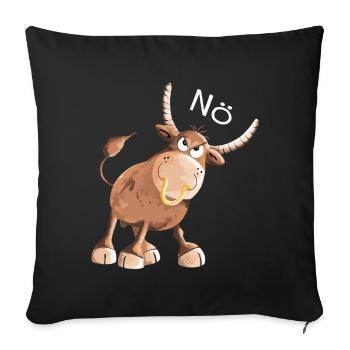 Nö Stier - Bulle- Kuh - Comic - Nein - Fun - Sofakissenbezug 45 x 45 cm - Schwarz - Vorne