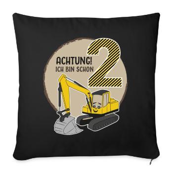 Attention je suis 2 excavatrices 2 ans anniversaire de garçon - Housse de coussin décorative 45 x 45 cm - noir - Devant