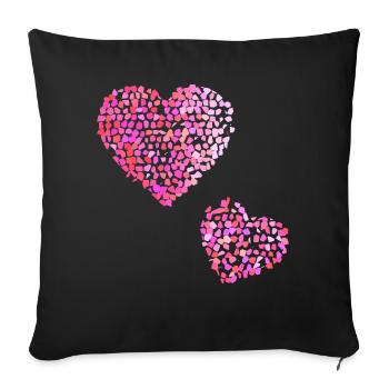 Two pink hearts - Sofa pillowcase 17,3'' x 17,3'' (45 x 45 cm) - black - Front
