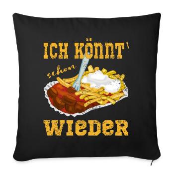 Currywurst Pommes in der Schale - Sofakissenbezug 45 x 45 cm - Schwarz - Vorne