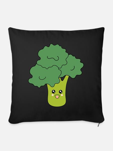 Kawaii Brokkoli Gemüse vegan - Sofakissenbezug 45 x 45 cm - Schwarz