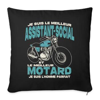 Le meilleur assistant-social et le meilleur motard - Housse de coussin décorative 45 x 45 cm - noir - Devant