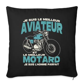 Le meilleur aviateur et le meilleur motard - Housse de coussin décorative 45 x 45 cm - noir - Devant
