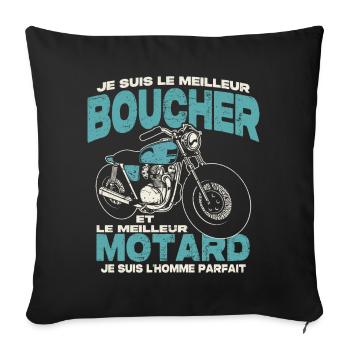 Le meilleur boucher et le meilleur motard - Housse de coussin décorative 45 x 45 cm - noir - Devant