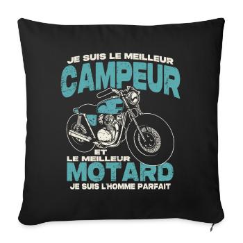 Le meilleur campeur et le meilleur motard - Housse de coussin décorative 45 x 45 cm - noir - Devant