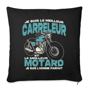 Le meilleur carreleur et le meilleur motard - Housse de coussin décorative 45 x 45 cm - noir - Devant