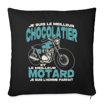 Le meilleur chocolatier et le meilleur motard - Housse de coussin décorative 45 x 45 cm - noir - Devant