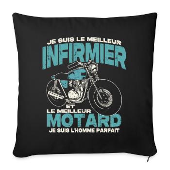 Le meilleur infirmier et le meilleur motard - Housse de coussin décorative 45 x 45 cm - noir - Devant