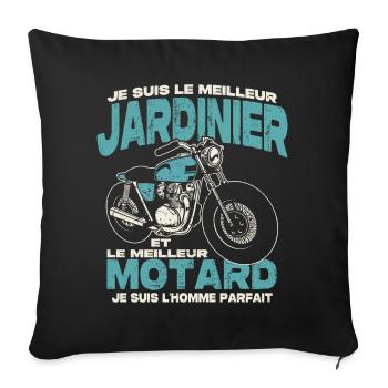Le meilleur jardinier et le meilleur motard - Housse de coussin décorative 45 x 45 cm - noir - Devant