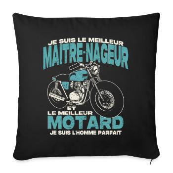 Le meilleur maitre-nageur et le meilleur motard - Housse de coussin décorative 45 x 45 cm - noir - Devant