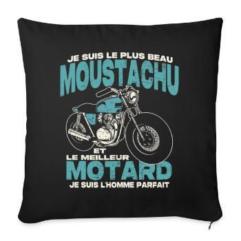 Le plus beau moustachu et le meilleur motard - Housse de coussin décorative 45 x 45 cm - noir - Devant