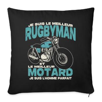 Le meilleur rugbyman et le meilleur motard - Housse de coussin décorative 45 x 45 cm - noir - Devant