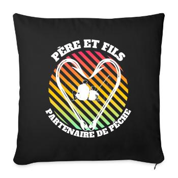 Père et fils, partenaire de pêche passion pêcheur. - Housse de coussin décorative 45 x 45 cm - noir - Devant