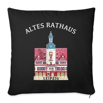 Leipzig, hôtel de ville historique emblématique, Saxe - Housse de coussin décorative 45 x 45 cm - noir - Devant