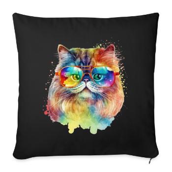 Chat persan coloré cool avec des lunettes de soleil chat - Housse de coussin décorative 45 x 45 cm - noir - Devant