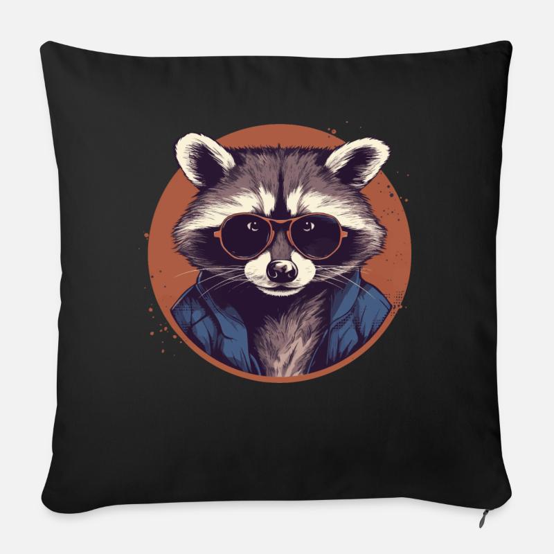 raton laveur lunettes de soleil pellicules ringtail - Housse de coussin décorative 45 x 45 cm - noir